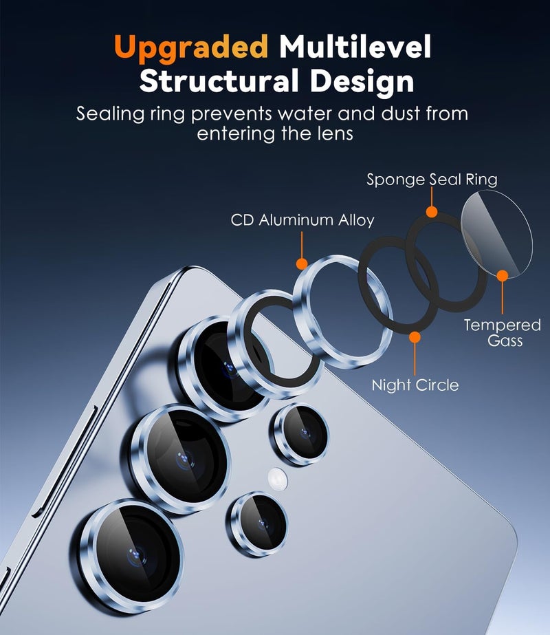 CloudValley for Samsung Galaxy S25 Ultra Camera Lens Protector, 9H Tempered Glass + Aluminum Alloy Individual Lens Protective Ring, [1 Second Installaion] Ultra-HD Glass Cover,Titanium Blue - Image 4